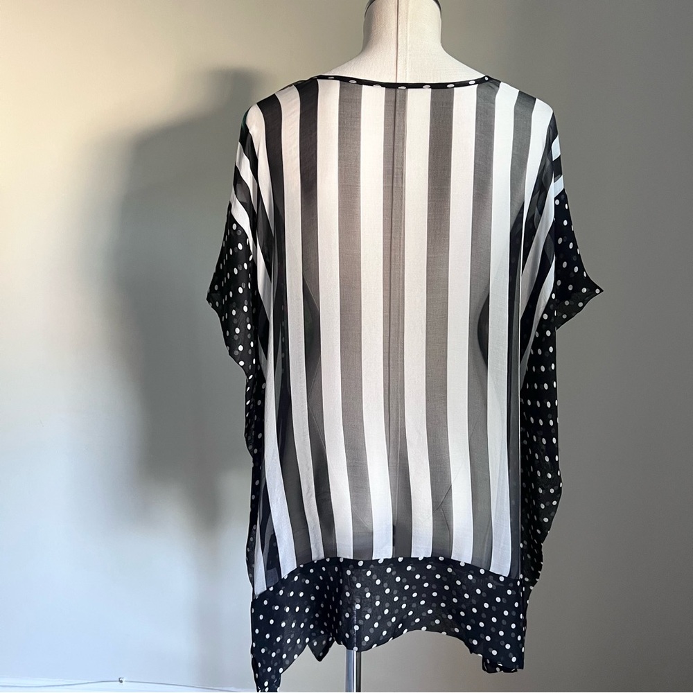 Liz Davenport 100% Silk Short Sleeve Blouse Swim Coverup Side Ties Striped OS - Picture 14 of 14